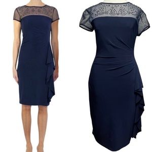 Joseph Ribkoff NWT Sheath Beaded Dress w/Draping, Knee Length Dress Stretchy 8